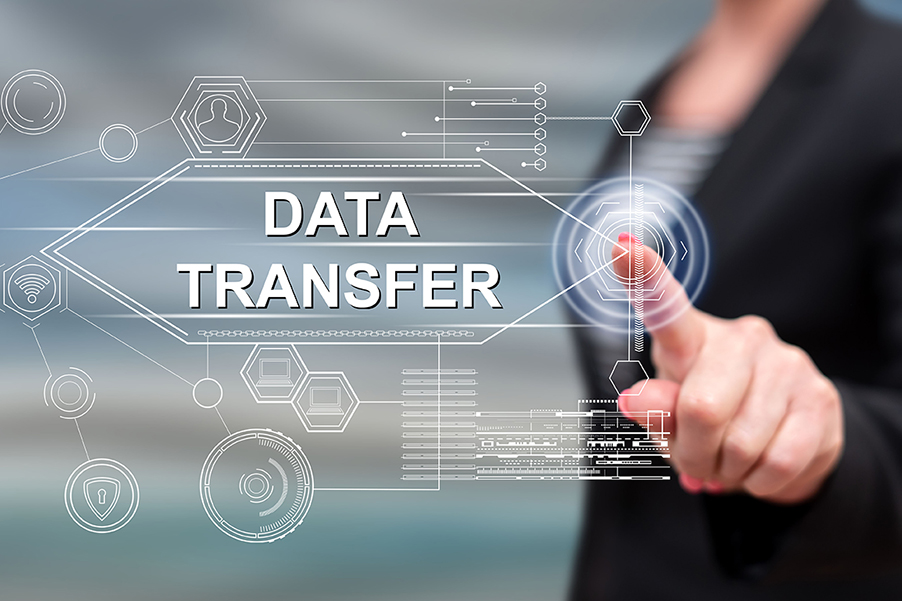 Woman touching a data transfer concept