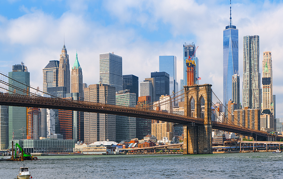 Suspension Brooklyn Bridge across Lower Manhattan and Brooklyn. New York, USA.